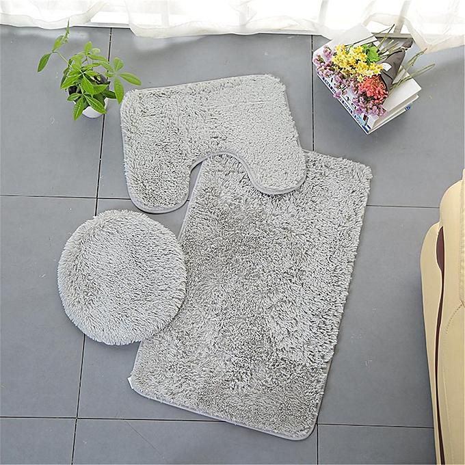 3-Piece Bathroom Set Bath Mat, Contour, and Lid Cover, with Rubber Backing