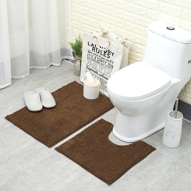 3-Piece Bathroom Set Bath Mat, Contour, and Lid Cover, with Rubber Backing