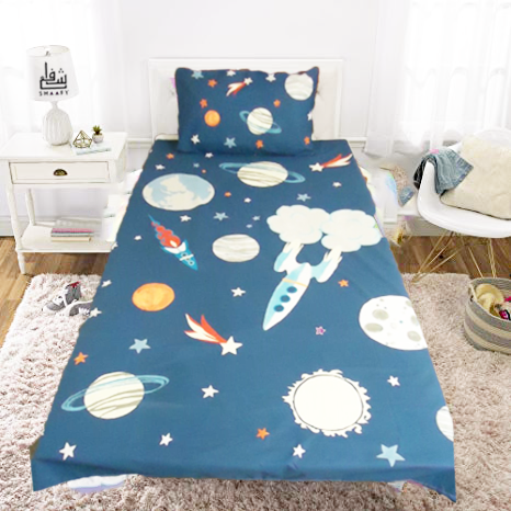 Single kids bed sheet with 1 pillow cover-planets print