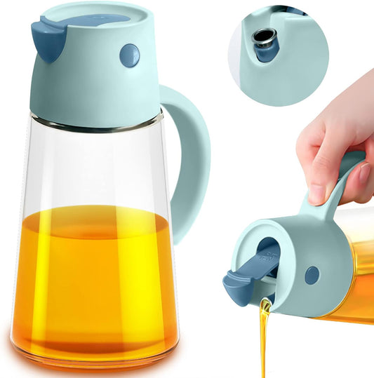 Oil Dispenser Bottle for Kitchen, Auto Flip Cap Glass Cooking Oil Container 650ml