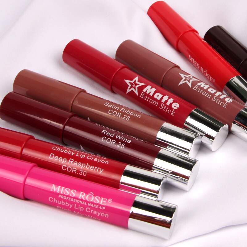 Colors Matt Lipstick Lips Makeup Kit, Chubby Lip Crayon Matte Batom Stick Cosmetic