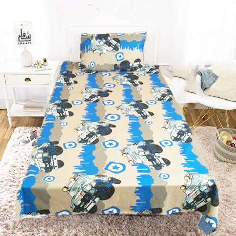 Single kids bed sheet with 1 pillow cover-blue wave